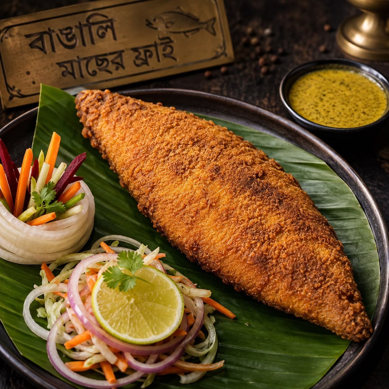 Bengali fish fry on a banana leaf